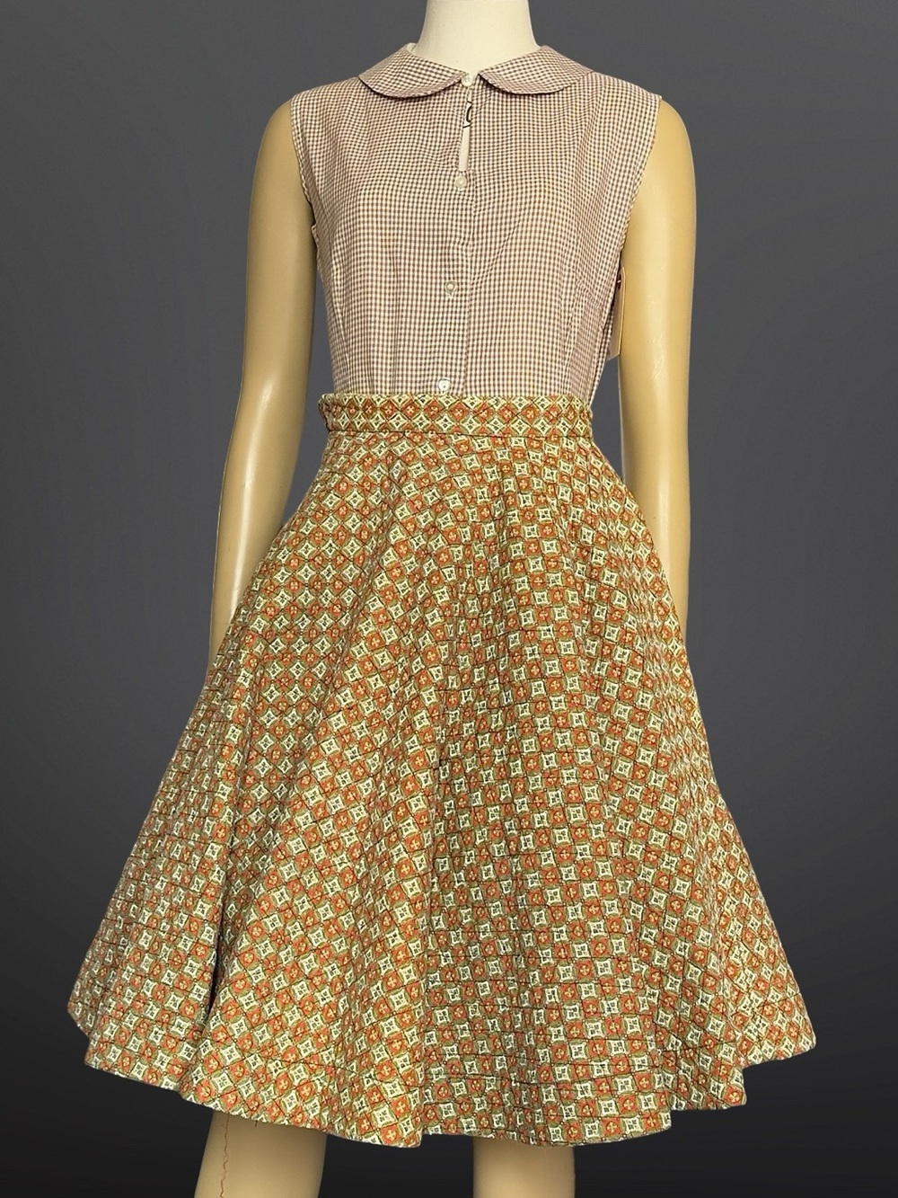 1950s Gingham Sleeveless Blouse Peter Pan Collar Vintage Movie Sony Studios